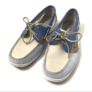 SPERRY BLUE WHITE TOPSIDER COLORBLOCK PREPPY SUMMER CLASSIC COMFY BOAT SHOES